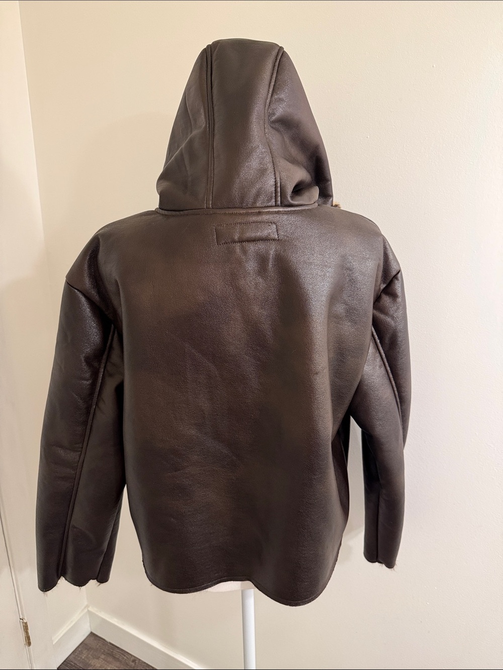 Marc New York Leopard Faux Fur Leather Brown Hooded Jacket Women’s Size Small - Picture 3 of 15